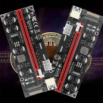 10 Ks V009S PRO PCI-E 1X Až 16X GPU Predlžovací Kábel Stúpačky Karta S 10 Kondenzátory A LED Spínač Tlačidlo Pre BTC Ťažba