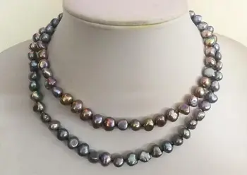 2 Riadky Ženy módne Šperky 10 mm perla čierna sivá fialová, zelená, hnedá Náhrdelník skutočné prírodné sladkovodné perly