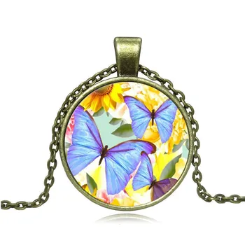 Motýle V Kvetov Foto Cabochon Sklenený Prívesok Náhrdelník Šperky, Doplnky pre Ženy, Mužov Móda, Priateľstvo Dary