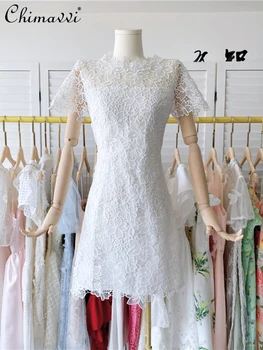 Módne Vyšívané Vysoký Pás Slim fit Čipky Šaty Žena 2022 v Lete Nový Všestranný Farbou Krátke Šaty pre Dámy