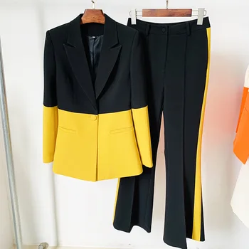 Na jeseň roku 2022 Európskych A Amerických Hviezd Módy Nové Profesionálne Vyhovovali Jedno Tlačidlo Zodpovedajúce farbám Oblek + Bell Dna Žien Oblek