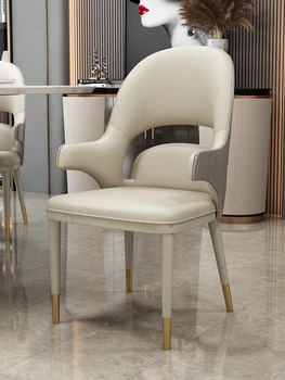 Svetlo luxusné jedálenské stoličky domácnosti high-end kožené moderný jednoduchý 2022 nové operadlo, lakťová opierka super vlákien kože hlavy kožené ch